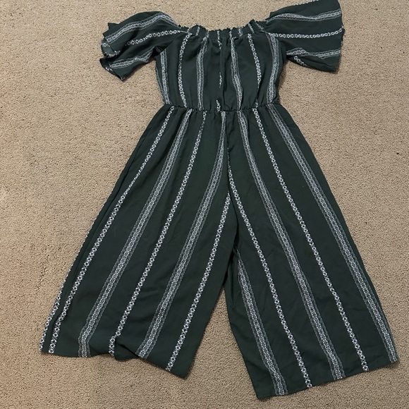 Bailey Blue Olive off the shoulder wide leg jumpsuit, L - Picture 3 of 5